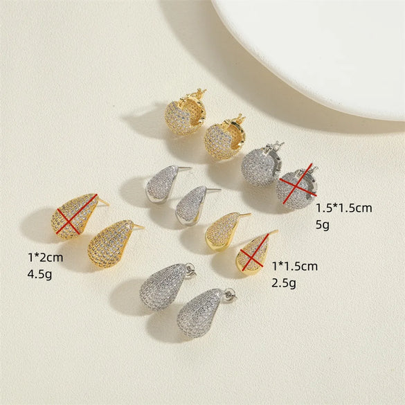 1 Pair Vintage Style Simple Style Commute Round Water Droplets Inlay Copper Zircon 14K Gold Plated Earrings Ear Studs