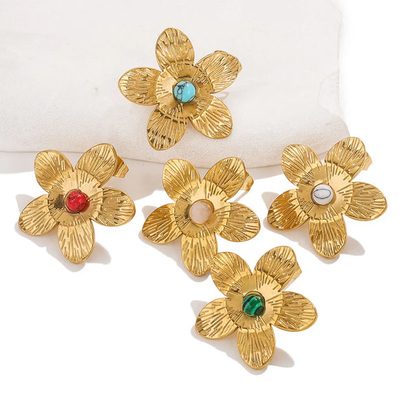 1 Pair Vintage Style Simple Style Flower Inlay 304 Stainless Steel Turquoise Ear Studs