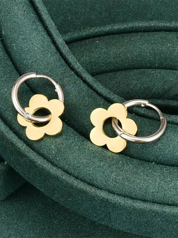 1 Pair Vintage Style Simple Style Flower Plating 304 Stainless Steel 18K Gold Plated Drop Earrings