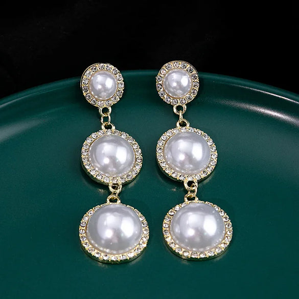 1 Pair Vintage Style Simple Style Geometric Inlay Alloy Artificial Pearls Drop Earrings