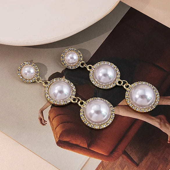 1 Pair Vintage Style Simple Style Geometric Inlay Alloy Artificial Pearls Drop Earrings