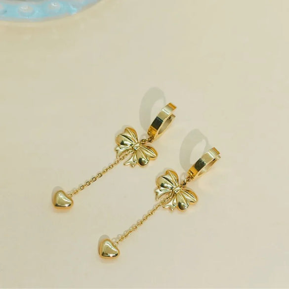 1 Pair Vintage Style Simple Style Heart Shape Bow Knot 304 Stainless Steel Drop Earrings