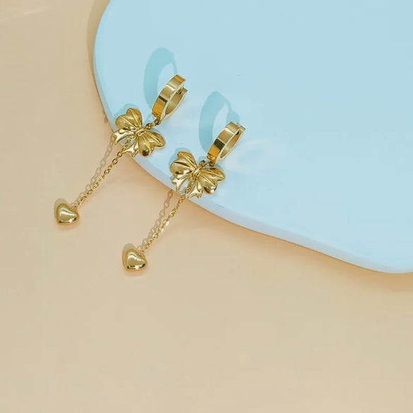 1 Pair Vintage Style Simple Style Heart Shape Bow Knot 304 Stainless Steel Drop Earrings