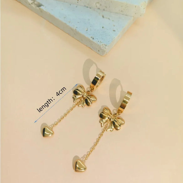 1 Pair Vintage Style Simple Style Heart Shape Bow Knot 304 Stainless Steel Drop Earrings