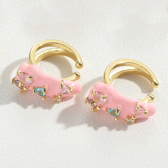 1 Pair Vintage Style Simple Style Heart Shape Plating Inlay Copper Copper 14K Gold Plated Earrings