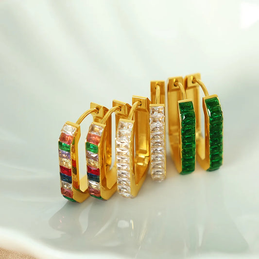 1 Pair Vintage Style Simple Style Rectangle Plating Inlay Stainless Steel Artificial Crystal 18k Gold Plated Earrings