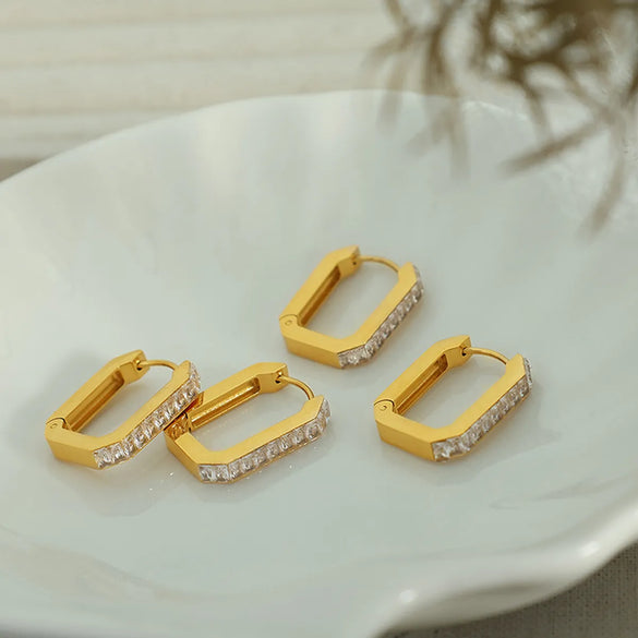 1 Pair Vintage Style Simple Style Rectangle Plating Inlay Titanium Steel Artificial Crystal 18k Gold Plated Earrings
