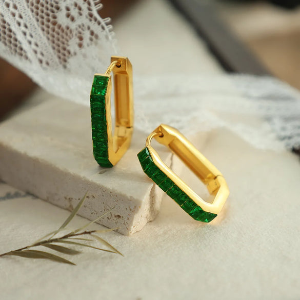 1 Pair Vintage Style Simple Style Rectangle Plating Inlay Titanium Steel Artificial Crystal 18k Gold Plated Earrings