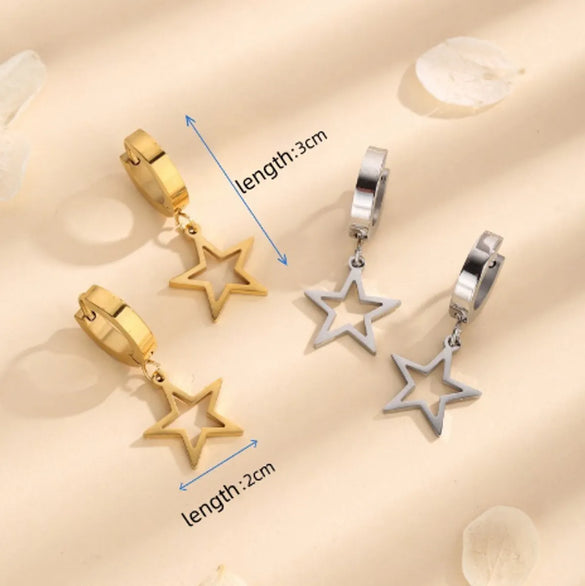 1 Pair Vintage Style Simple Style Star Steel Ball 304 Stainless Steel 18K Gold Plated Hoop Earrings Drop Earrings