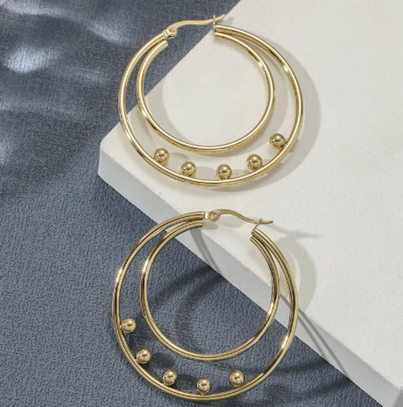 1 Pair Vintage Style Simple Style Star Steel Ball 304 Stainless Steel 18K Gold Plated Hoop Earrings Drop Earrings