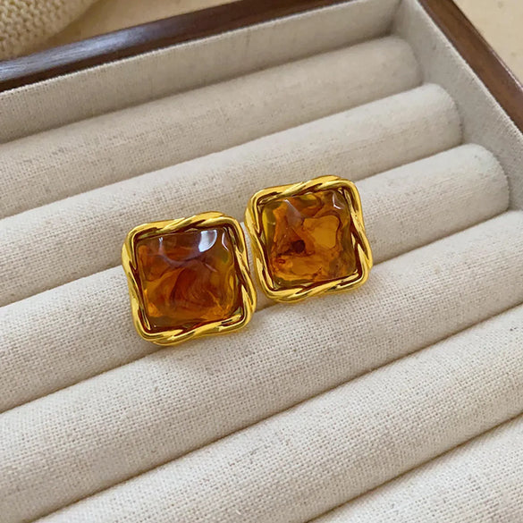 1 Pair Vintage Style Square Oval Heart Shape Plating Alloy Ear Studs