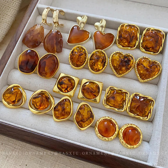 1 Pair Vintage Style Square Oval Heart Shape Plating Alloy Ear Studs