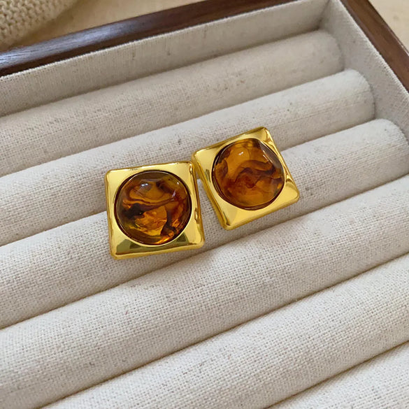 1 Pair Vintage Style Square Oval Heart Shape Plating Alloy Ear Studs