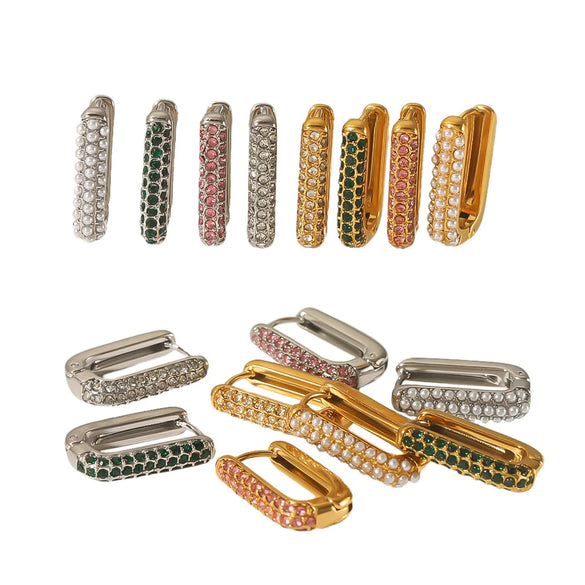 1 Pair Vintage Style Square Rectangle Polishing Plating Inlay Stainless Steel Pearl Zircon 18k Gold Plated Ear Studs