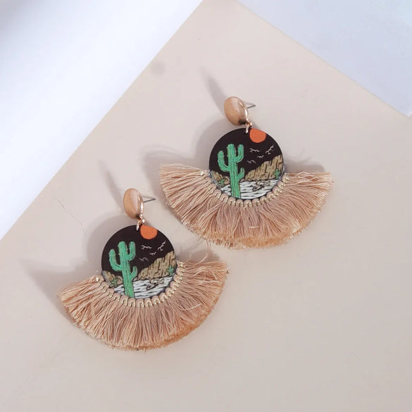 1 Pair Vintage Style Streetwear Geometric Tassel Plating Alloy Wood Cotton 14k Gold Plated 18k Gold Plated Drop Earrings