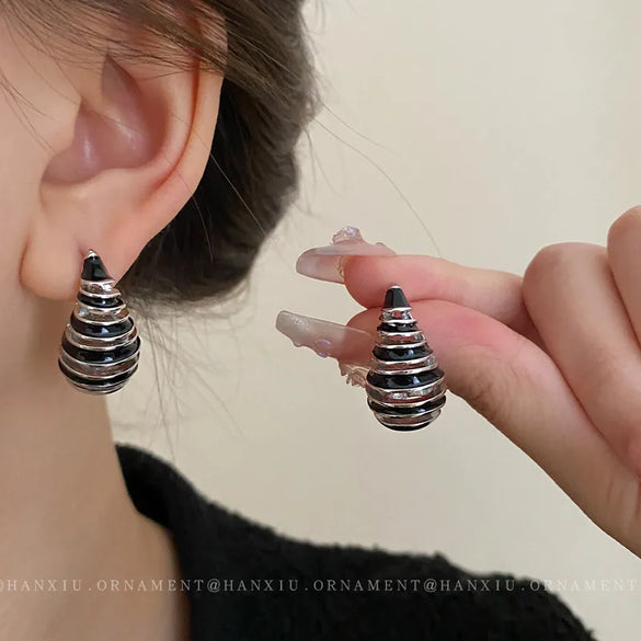 1 Pair Vintage Style Stripe Water Droplets Enamel Plating Copper Ear Studs