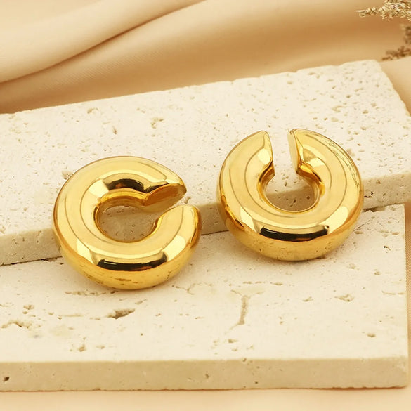 1 Pair Vintage Style U Shape Geometric Plating Titanium Steel 18K Gold Plated Ear Cuffs