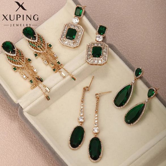 1 Pair Xuping Simple Style Square Water Droplets Tassel Plating Hollow Out Inlay Alloy Copper Alloy Artificial Gemstones 18k Gold Plated Drop Earrings