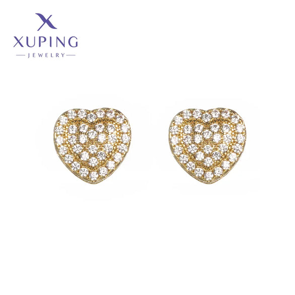 1 Pair XUPING Sweet Simple Style Heart Shape Plating Copper Artificial Gemstones 18K Gold Plated Ear Studs