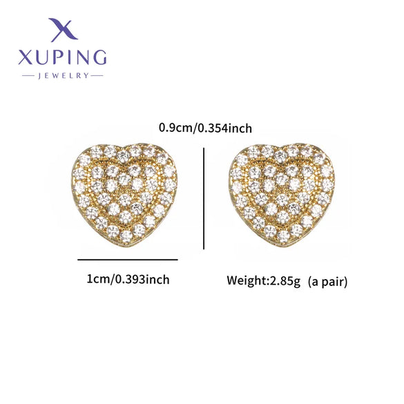 1 Pair XUPING Sweet Simple Style Heart Shape Plating Copper Artificial Gemstones 18K Gold Plated Ear Studs