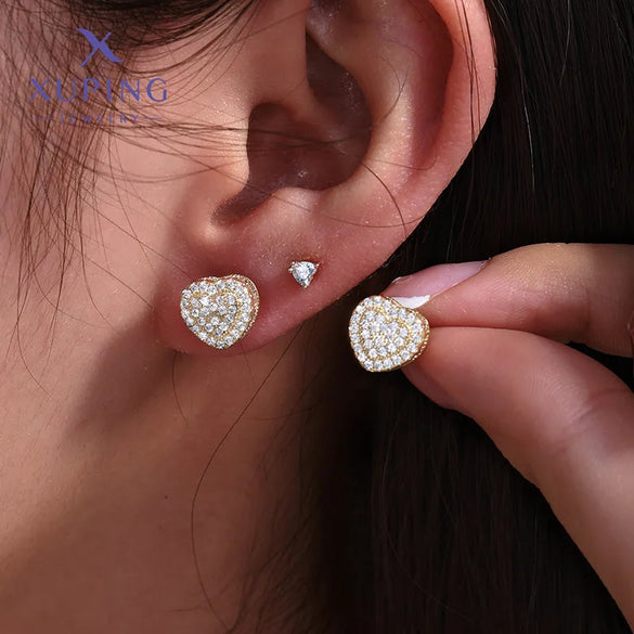 1 Pair XUPING Sweet Simple Style Heart Shape Plating Copper Artificial Gemstones 18K Gold Plated Ear Studs