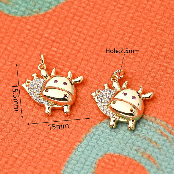 1 Pc/Package 15.5x15mm 15x13mm Hole 2~2.9mm Hole 3~3.9mm Copper Zircon 18K Gold Plated Halloween Pattern Cattle Polished Pendant