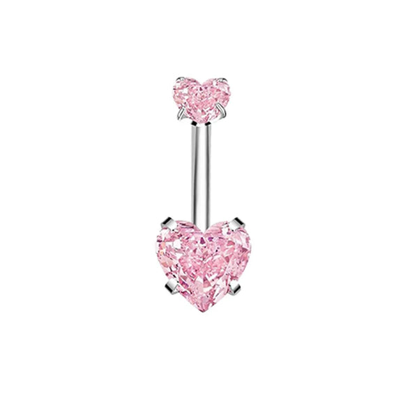 1 Piece 1 Set Belly Rings Hip-Hop Heart Shape 316 Stainless Steel  Inlay Zircon Belly Rings