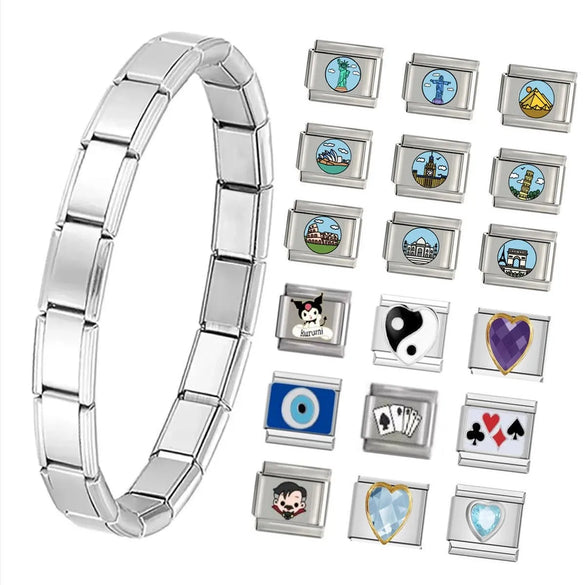 1 Piece 10*9mm 304 Stainless Steel Flower Italian Charms