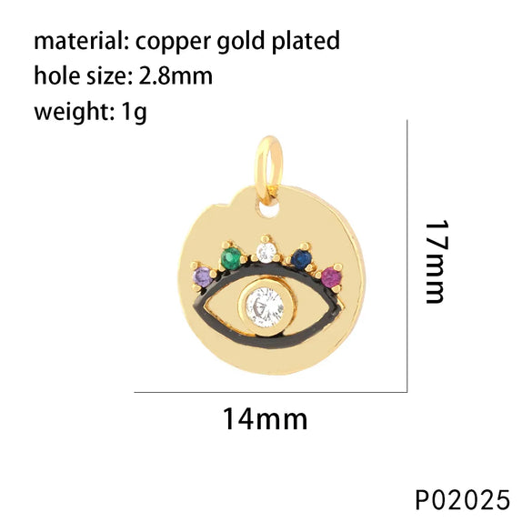 1 Piece 14*17mm 15*15mm 21*16mm Copper Zircon 18K Gold Plated Devil'S Eye Pendant