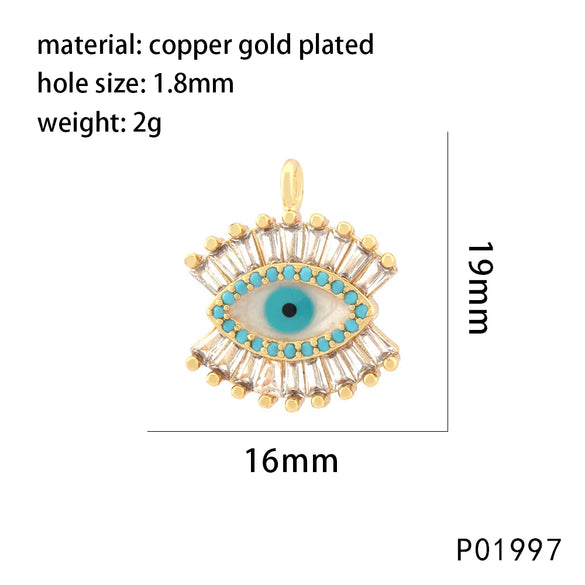 1 Piece 14*17mm 15*15mm 21*16mm Copper Zircon 18K Gold Plated Devil'S Eye Pendant