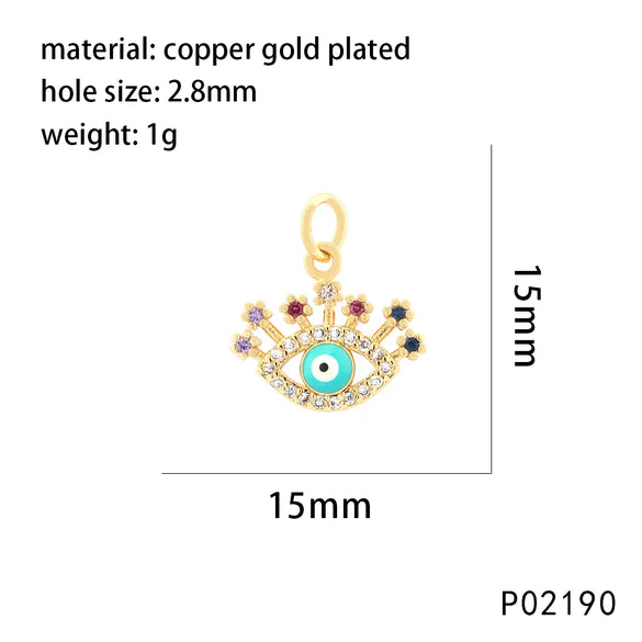 1 Piece 14*17mm 15*15mm 21*16mm Copper Zircon 18K Gold Plated Devil'S Eye Pendant