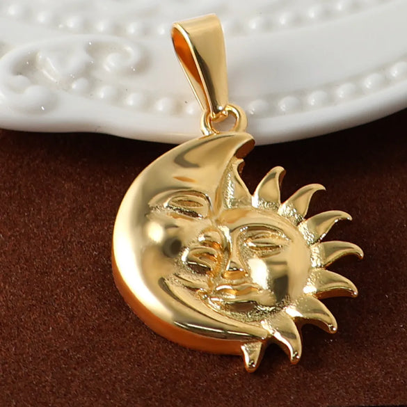 1 Piece 14.1*11.2mm 18.8*13mm 304 Stainless Steel 316 Stainless Steel  24K Gold Plated Sun Moon Pendant