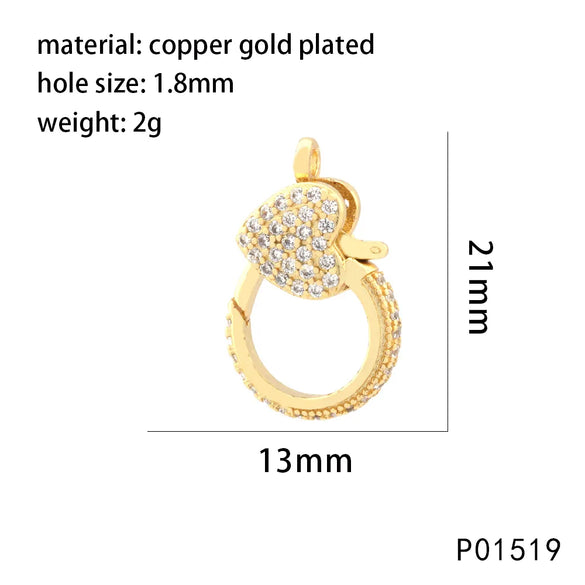 1 Piece 15 * 29mm 21 * 13mm 38*18mm Copper Zircon 18K Gold Plated Square Heart Shape Pendant Jewelry Buckle