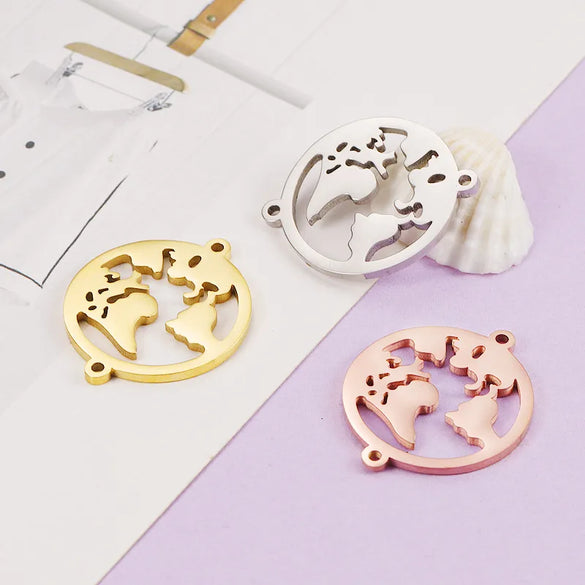 1 Piece 27*22mm 304 Stainless Steel 18K Gold Plated Map Customization Laser Engraving Pendant