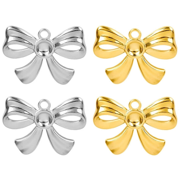 1 Piece 28*20mm 28*42mm 33*29mm 304 Stainless Steel 18K Gold Plated Bow Knot Polished Pendant