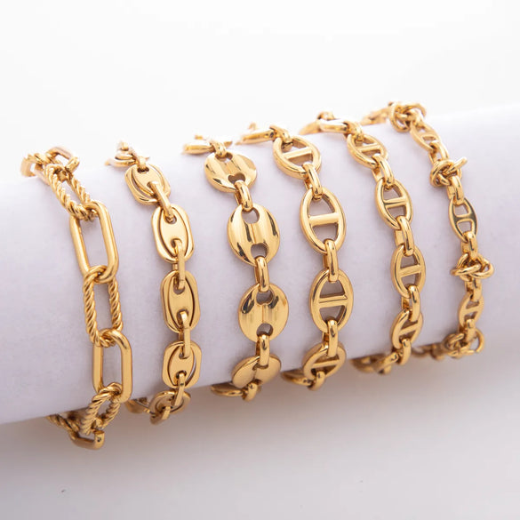 1 Piece 304 Stainless Steel Coffee Bean Chain Paperclip Chain Bracelets Chain Casual Geometric