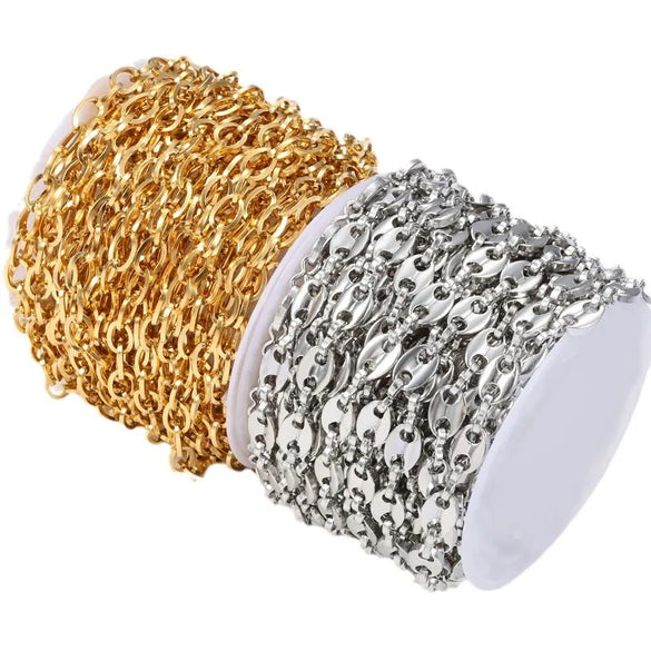 1 Piece 304 Stainless Steel Coffee Bean Chain Round Pearl Chain Cable Chain Jewelry Accessories