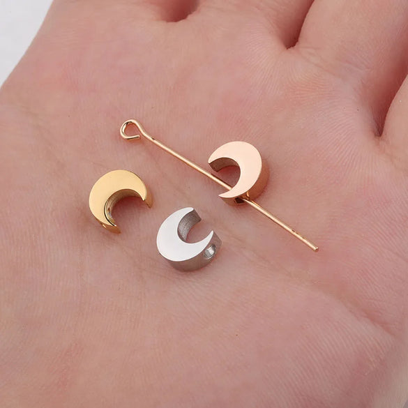 1 Piece 304 Stainless Steel 18K Gold Plated Moon Customization Laser Engraving Beads