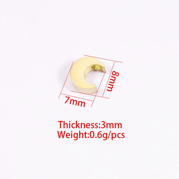 1 Piece 304 Stainless Steel 18K Gold Plated Moon Customization Laser Engraving Beads