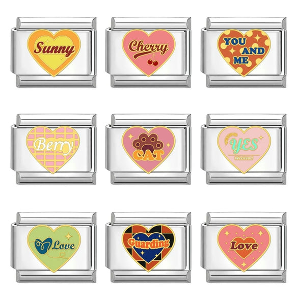 1 Piece 9*10mm 304 Stainless Steel Letter Heart Shape Italian Charms