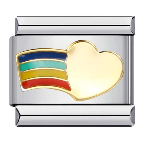 1 Piece 9*10mm 304 Stainless Steel Rainbow Hot Air Balloon Heart Shape Italian Charms