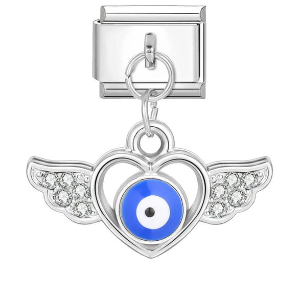 1 Piece 9*10mm 304 Stainless Steel Zircon Heart Shape Eye Italian Charms