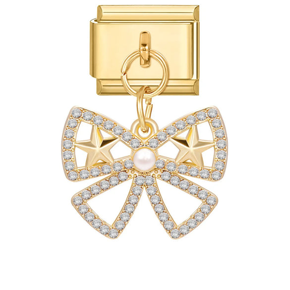 1 Piece 9*10mm 304 Stainless Steel Zircon Heart Shape Flower Bow Knot Italian Charms