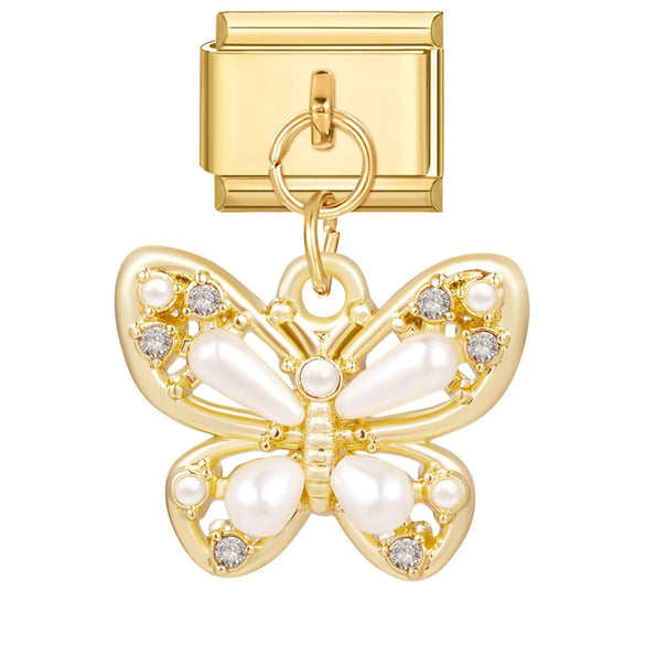 1 Piece 9*10mm 304 Stainless Steel Zircon Heart Shape Flower Bow Knot Italian Charms