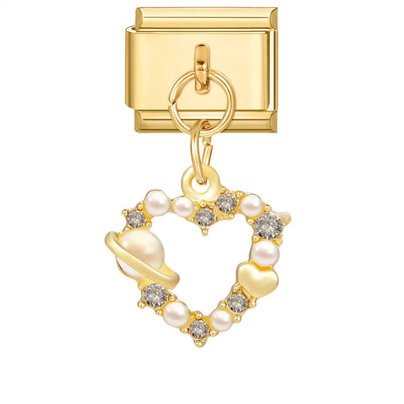 1 Piece 9*10mm 304 Stainless Steel Zircon Heart Shape Flower Bow Knot Italian Charms