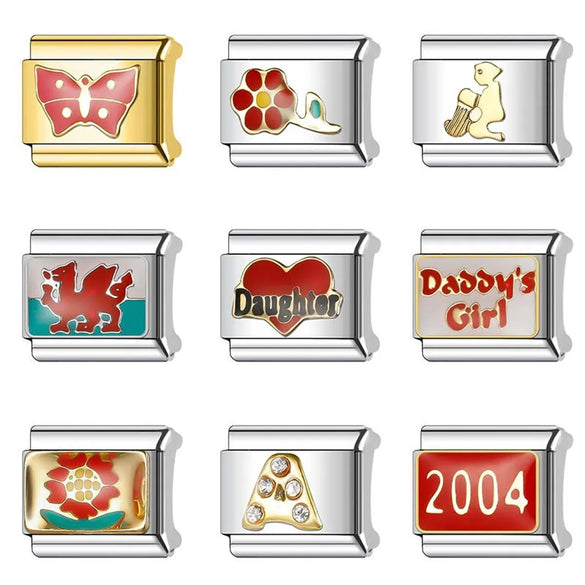 1 Piece 9*10mm Titanium Steel Letter Color Block Heart Shape Italian Charms