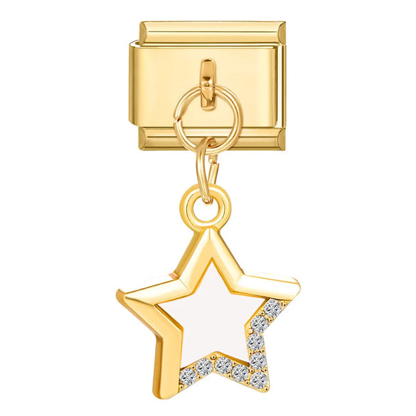 1 Piece 9*10mm Titanium Steel Zircon Star Heart Shape Floral Italian Charms