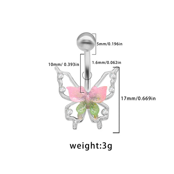 1 Piece Belly Rings Elegant Cute Tropical Butterfly 316 Stainless Steel  Alloy Plating Inlay Acrylic Rhinestones White Gold Plated