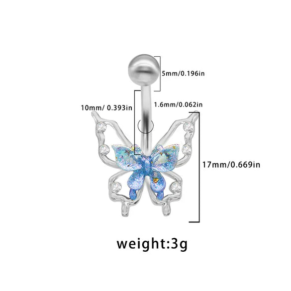 1 Piece Belly Rings Elegant Cute Tropical Butterfly 316 Stainless Steel  Alloy Plating Inlay Acrylic Rhinestones White Gold Plated