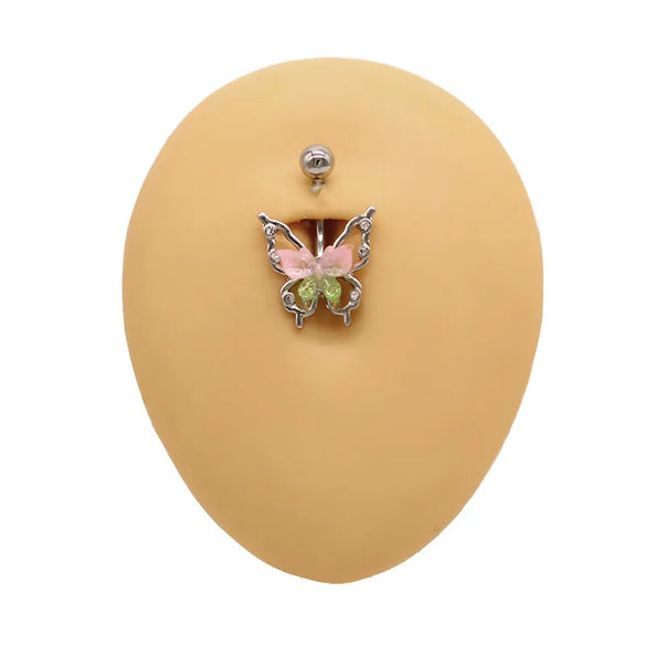 1 Piece Belly Rings Elegant Cute Tropical Butterfly 316 Stainless Steel  Alloy Plating Inlay Acrylic Rhinestones White Gold Plated